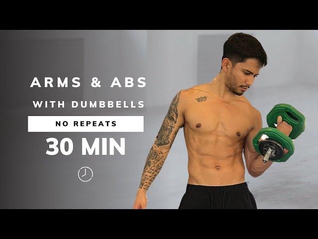 30 MIN ARMS, SHOULDERS, ABS with weights, dumbbells - no repeat, strength & hiit workout