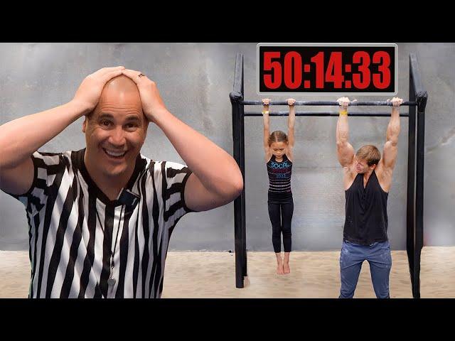 8 Year Old Gymnast Hangs Onto a Bar for 50 Minutes and Wins $500!