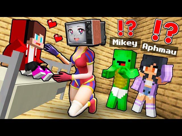 TV WOMAN POMNI fell in LOVE with JJ! MIKEY and APHMAU are jealous in Minecraft - Maizen