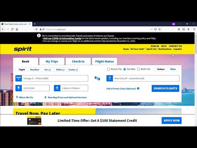 Book Flight Tickets Online with Low Fare Airline Spirit Airlines