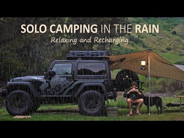 SOLO CAMPING in the Rain [ Car camping, Jeep Wrangler overland,  Tarp Shelter, Relaxing ] SoC Ep 10