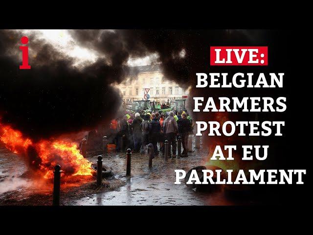 Belgian Tractors Park Up In Front Of The EU Parliament