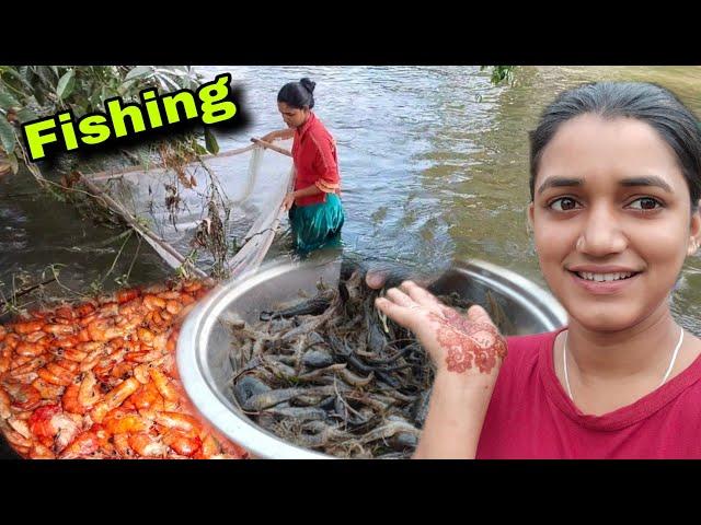 Caching prawn In River || Flood Me Fishing Village Life Style