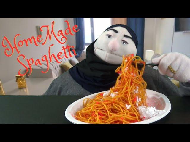 Puppet Foodie | Spaghetti Mukbang - Featuring Salad's Chocolate Surprise