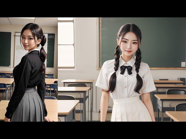 [AI Art] In Asian classroom! Beautiful models presents school fashion / AI Lookbook