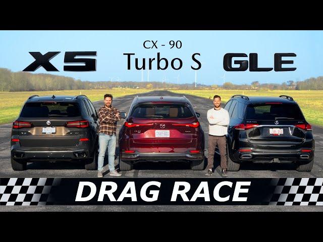 2024 Mazda CX-90 vs BMW X5 vs Mercedes GLE // DRAG & ROLL RACE (+ Surprise Contender)