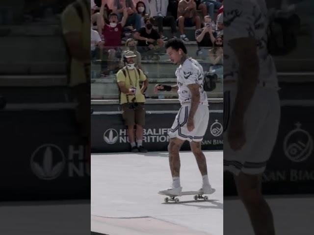 Nyjah Huston Hangs On To A Nollie Heel Back Tail In Rome