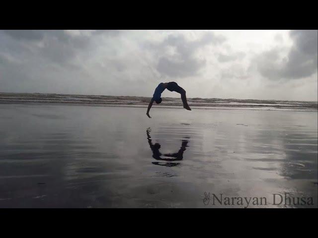 Martial art tricking session at beach