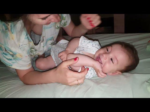  Cute mommy and lovely baby playing and laughing