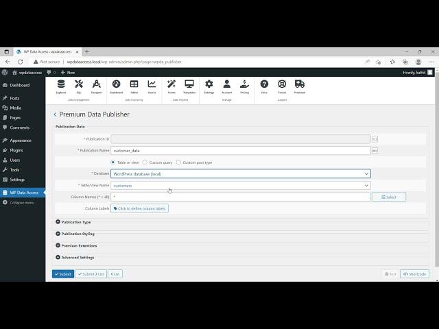 WP Data Access - Creating and publishing data tables