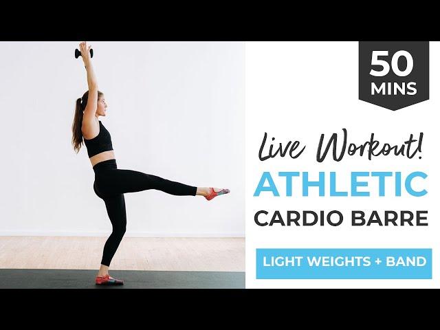 LIVE BARRE CLASS: 50 Minute Athletic Cardio Barre (optional light weights + mini band)