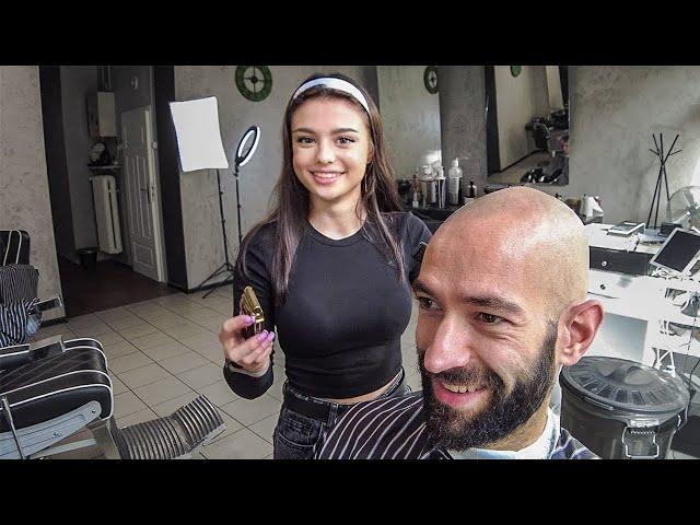 Bubbly Barber Can't Stop Laughing during Shave and Trim - Krakow 