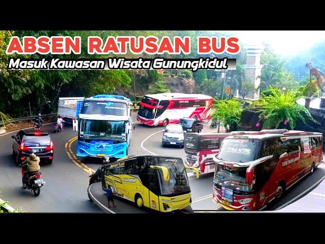 ABSENIN RATUSAN BUS PARIWISATA  YANG MASUK KAWASAN WISATA GUNUNGKIDUL