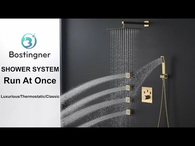 Bostingner thermostatic rain shower system can run three spray functions simulatneously