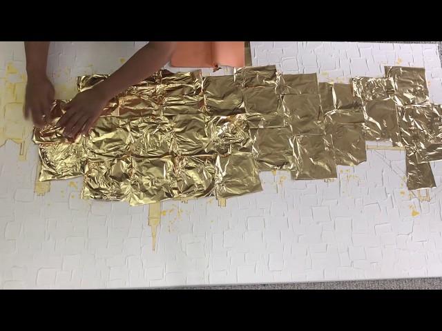 The making of beautiful San Francisco Skyline using Gold Leaf- Acrylic Texture painting on canvas