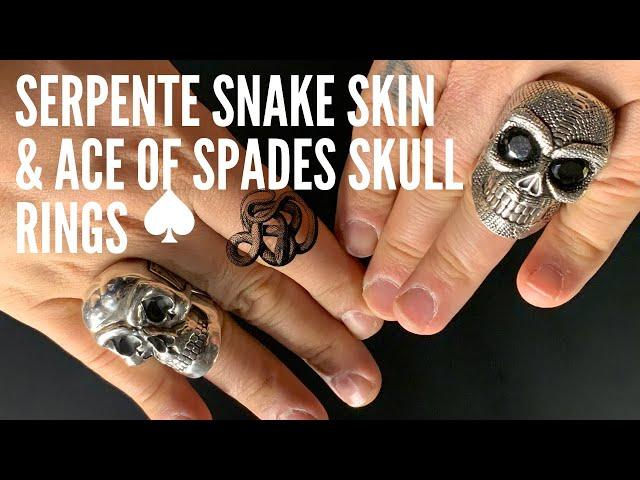 Snake Skin Silver Skull Ring  And Ace Of Spades ️ Silver Skull Ring | AJT Jewellery