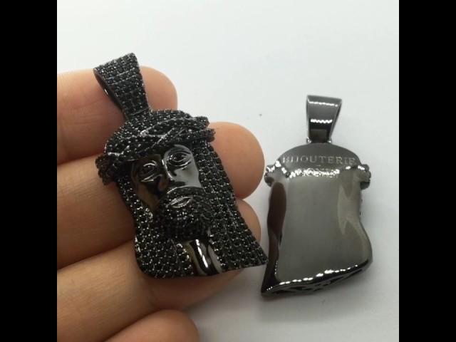 Micro Jesus piece necklace pendant chain fully iced black diamonds jewellery | Bijouteriegonin.com