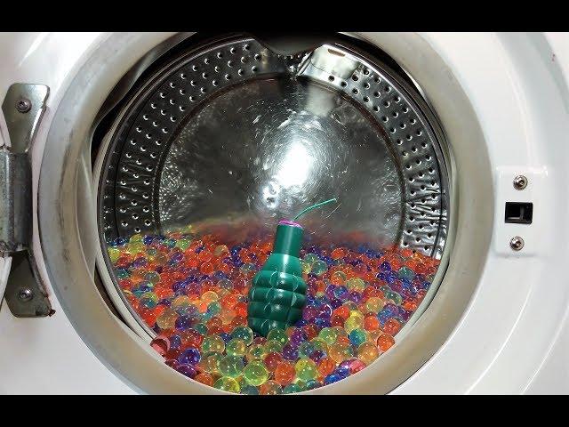 Experiment - Orbeez and Big Firecrackers - in a Washing Machine