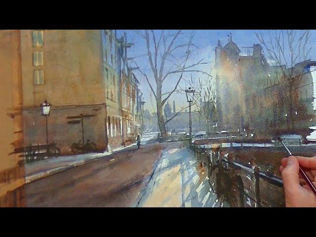 Titus Meeuws. Painting magic winter light in watercolor.