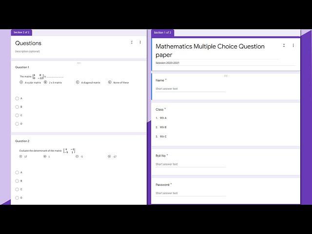 How to Create Multiple Choice Question Paper for Mathematics by using Google Form | Google Form quiz