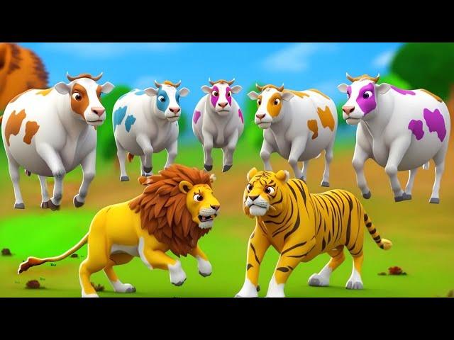 5 Color Cows Rescue Horse - Wild Animals Attack Farm Farm Animals | 3D Animals Cartoons