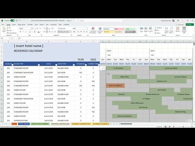 Hotel and Hotel Apartments Bookings Calendar Excel Google Sheets Spreadsheet