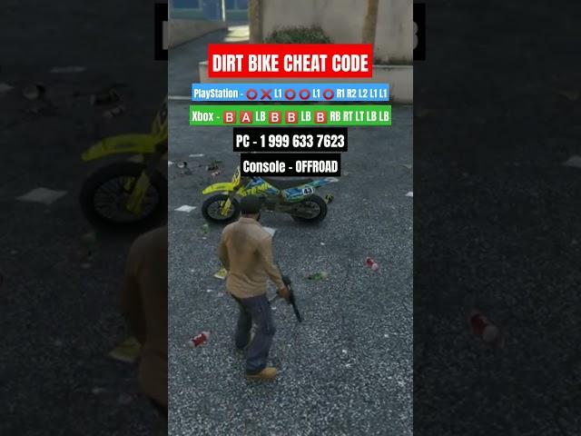GtaV dirt bike cheat code #gta #viral #gaming #rockstar #cheatcodes #grandtheftauto