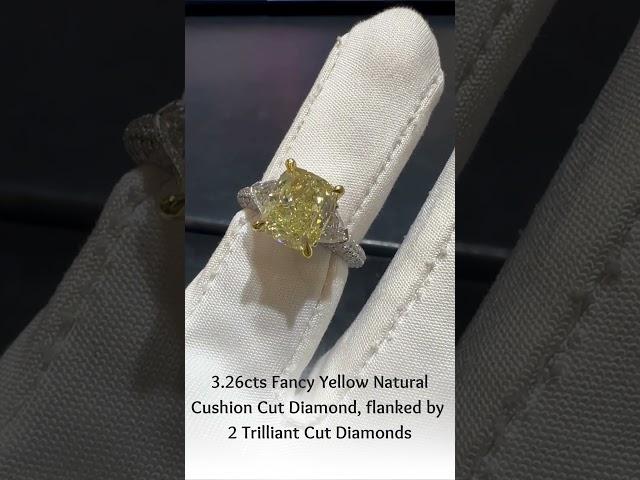 3.26cts Fancy Yellow Natural Cushion Cut Diamond by Kaufmann de Suisse #diamondring #delraybeach