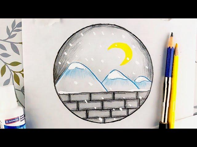 Paisaje invernal sencillo y fácil de dibujar / Cómo dibujar un paisaje invernal