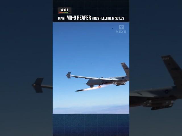 Giant MQ-9 Reaper Fires Hellfire Missiles