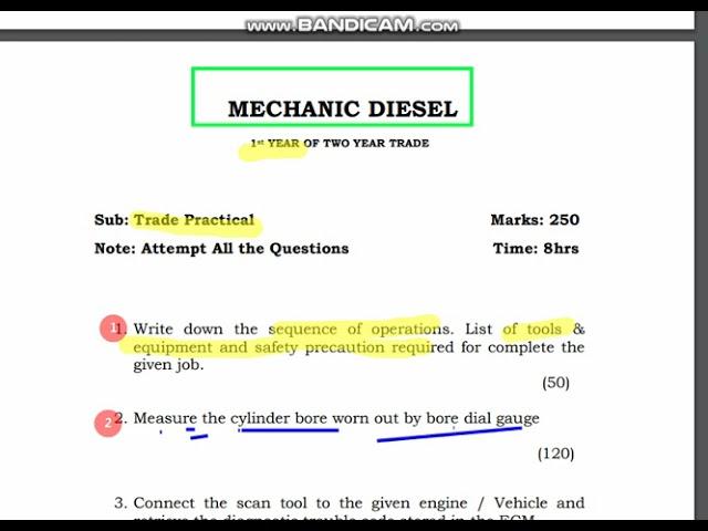 MECHANIC DIESEL PRACTICAL EXAM 1ST YEAR FEB 2023