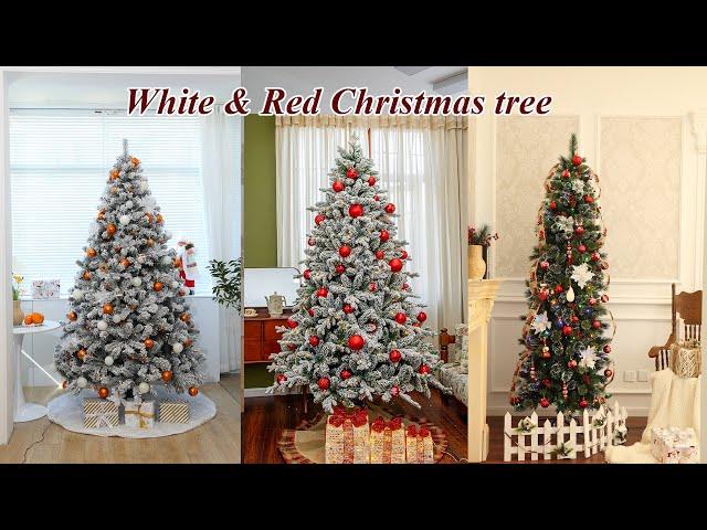 Red & White Christmas tree decor ideas 2023#Christmas #decoration #homedecor