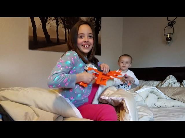 Nerf Gun War! Kayleigh & Carson Vs. Baby! 3 Kids TV battle