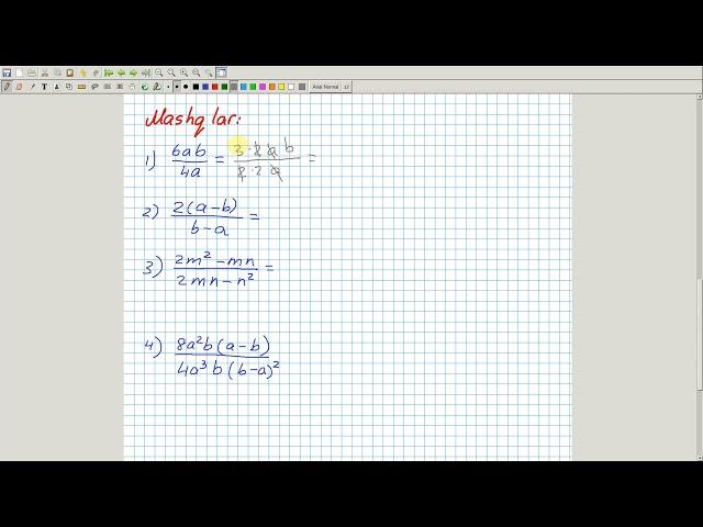 Algebraik kasrlarni qisqartirish. Algebra 7-sinf. 28-dars