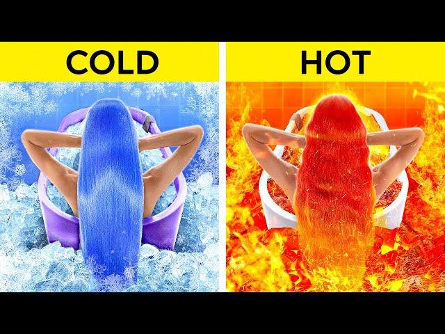 HOT VS COLD GIRLS  School Hacks That Will Save Your life ️ Fire vs Icy Girl Challenge by 123 GO!