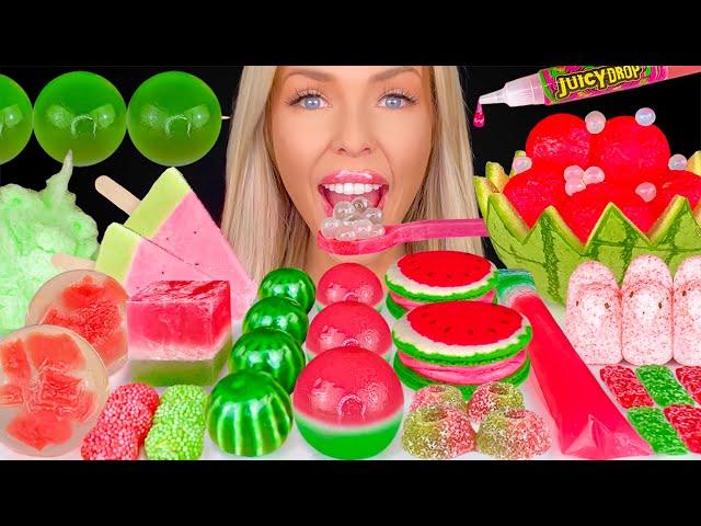 ASMR WATERMELON DESSERT MUKBANG, FRUIT BOWL, LAYERED JELLO FREEZIE, SOUR PATCH KIDS, KOHAKUTOU 먹방