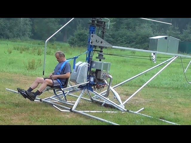 Homemade helicopter airplane with his hands