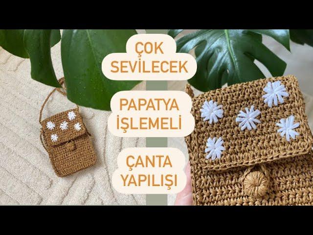 Çok Sevilecek Papatya İşlemeli Çanta #hasırçanta #telefonçantası #knitting