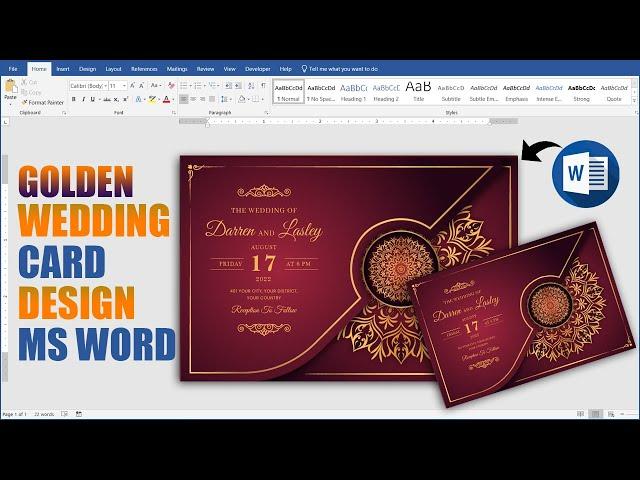 Golden Wedding Invitation Card Design in Microsoft Word Tutorial