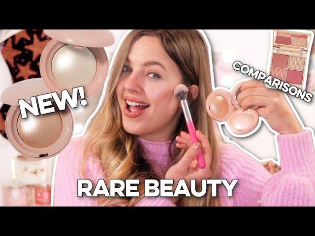 NEW RARE BEAUTY POWDER HIGHLIGHTERS REVIEW!! ENLIGHTEN & EXHILARATE + SWATCH COMPARISONS!