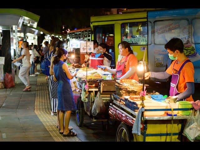 [4K] Night street shopping around "Victory Monument" biggest transportation hubs in Bangkok