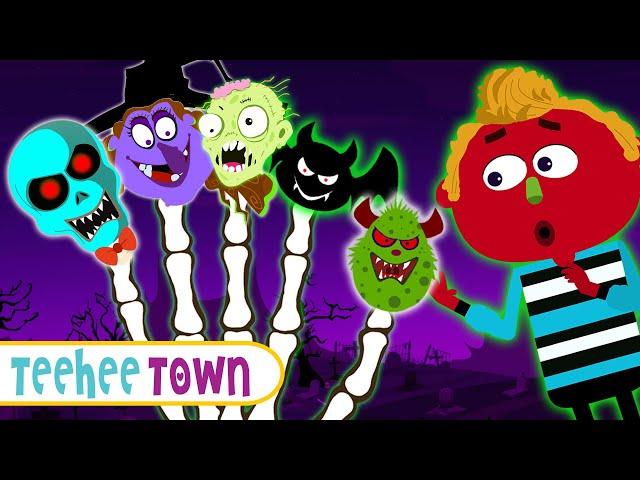 Spooky Finger Family + Spooky Scary Skeleton Songs For Kids | Teehee Town