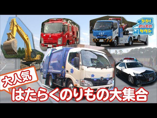 【のりもの図鑑】大人気はたらくのりもの大集合（清掃車/ゴミ収集車、工事現場の車、ポンプ車、JAFの車、パトロールカー）