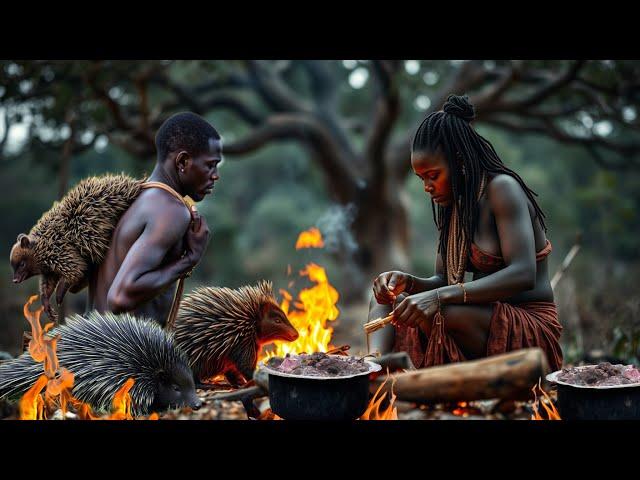 Hadzabe Tribe Hunts and Cooks Porcupine in the Wild! (2024) | Hadza life