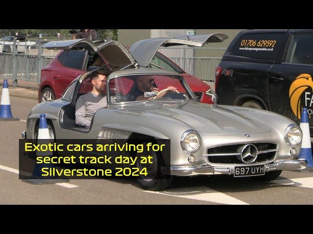 Exotic cars arriving for secret track day at Silverstone 2024