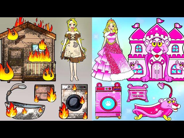 Poor Family VS Pink Panther Family - Barbie's New Home Handmade - DIY Arts & Paper Crafts