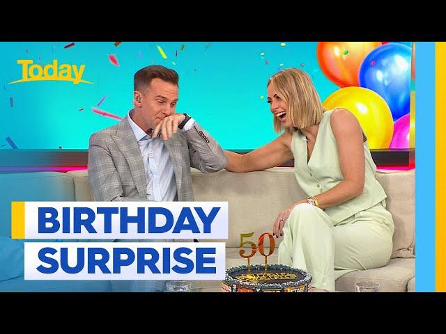 Sylvia Jeffreys tears up surprising David Campbell for his 50th birthday | Today Extra