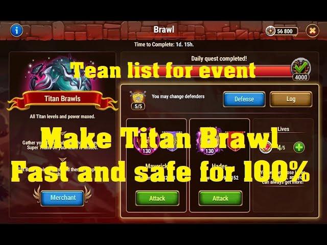 Titan Brawl: Brustar. Team list for 100% wining this event.