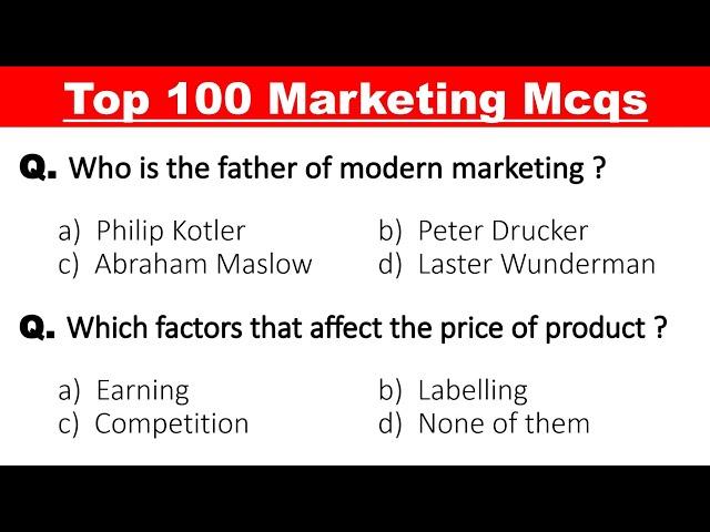 Top 100 Marketing Management mcq questions and answers