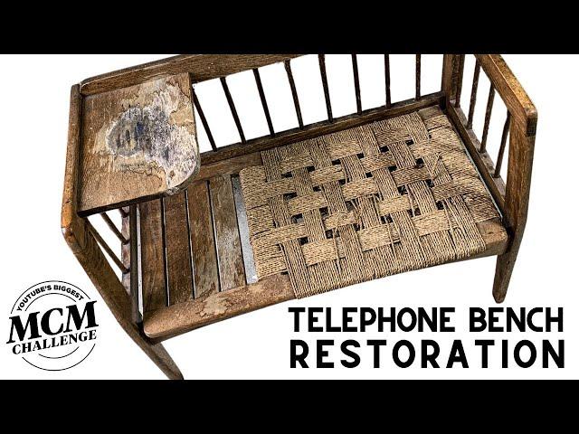 1950's Telephone Bench RESTORATION - Weaving a New Seat For YouTubes Biggest MCM Challenge